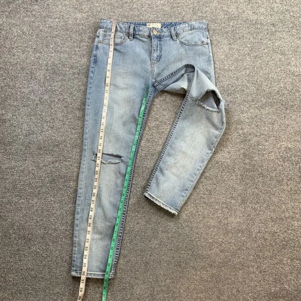 Free People Jeans Womens 29 Light Denim‎ Skinny Ankle Destroyed Busted Knee